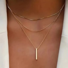 Ladies, girls,   Three layer Golden Necklace and bar pendant.     Free postage