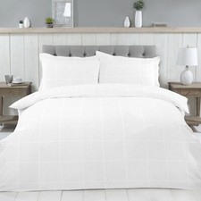 White Jacquard Squares Reversible Duvet Cover Set With Pillowcases Bedding Set