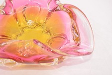Vintage Murano Style Pink Amber Art Glass Bowl Ashtray Dish Retro
