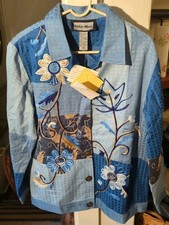 NEW Vintage New Indigo Moon (QVC) Women's M Jacket Embroidered Button Up