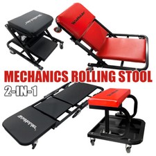 2 in 1 Foldable Mechanics Z Creeper Stool Padded Workshop Garage Rolling Seat UK