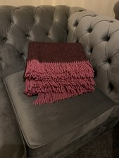 Soft Wool Blended, Herringbone Throw, Rich Burgundy,  Bright Pink Fringe