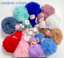 Cartoon Plush Sleeping Baby Dolls Keychain Key Ring Bag Charm Pendant Accessory