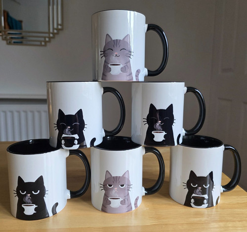 Two tone ceramic cat mugs - two,