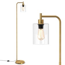 COSTWAY Industrial Floor Lamp Modern Standing Lamp Hanging Glass Lampshade-Gold
