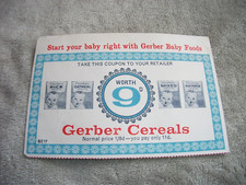 GERBER CEREALS. circa 1960 BABY FOOD COUPON WORTH 9d
