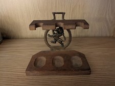 Vintage Duncan Wooden Pipe Rack For 3 Pipes Brass Lion