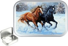 Horse Snow, Silver Hinged Small Tobacco Tin,1oz / 50ml Tobacco Tin, Sewing Tin