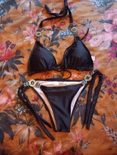 Black bikini with blue jewel turquoise stones small size 6-8 UK