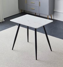 Small Dining Table with Marble Effect Top and Metal Legs, 2 Seater Table, 80cm