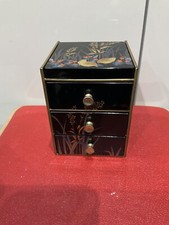 Jewellery chest black decorative lacquer ,3 drawers,lift up top mirror,free post