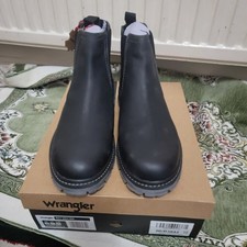 Mens Wrangler Black Genuine Leather Boots Size 11