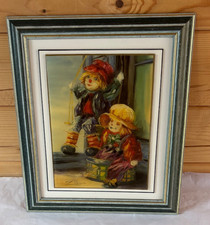 Vintage Art Work Frame Clown Children Having Fun Signed Zubrycki 13.5'' x 11.5''