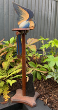 Vintage dumb waiter plant stand Blue Macaw parrot lucky black cat art deco