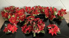 Vintage POINSETTIA CHRISTMAS Table Decorations Napkin Rings Lights Candle VGC