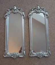 Pair Of French Vintage Style Silver Ornate Rectangular Mirrors
