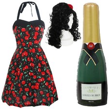 WINEHOUSE COSTUME DRESS BEEHIVE WIG DRESS CHAMPAGNE MUSIC ICON ADULT FANCY DRESS
