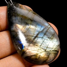 Golden Labradorite Pear Cabochon Drilled Loose Gemstone 60.5 Ct 43X27X6mm A22932
