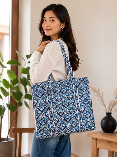 Handmade cotton quilted tote - cotton,