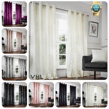 CRUSHED VELVET CURTAINS Pair Of Eyelet Ring Top Fully Lined Ready Made Curtain