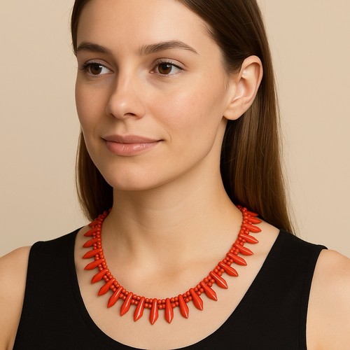 Vintage coral choker necklace - coral,