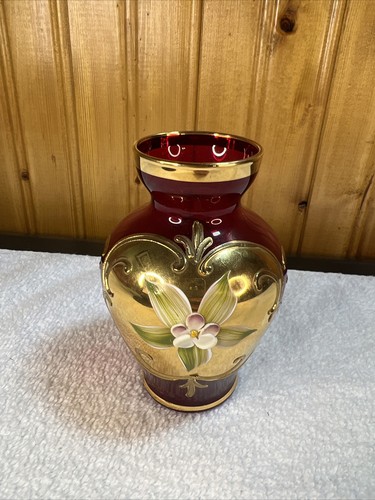 Red vase with gold painted - red,