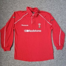Reebok Wales Rugby Shirt Red 2000/02 VTG Retro Redstone Home Jersey Long 30-32"
