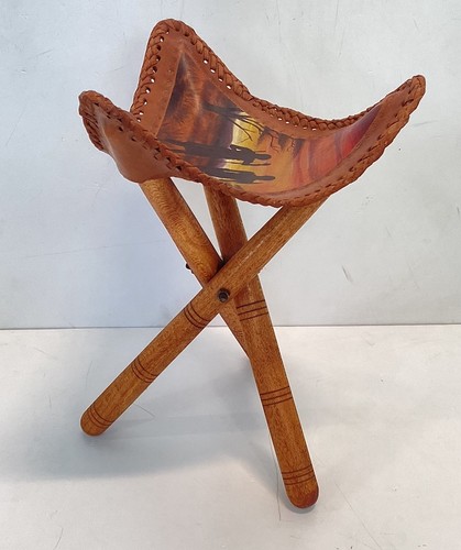 Vintage leather tripod stool - vintage,