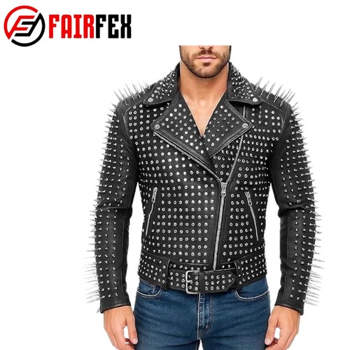 Mens black real leather biker - mens,