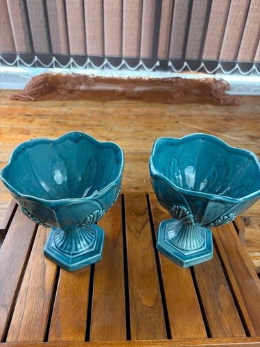 Pair vintage teal - pair, ceramic
