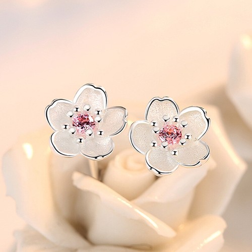 Pink crystal flower earrings - pink,