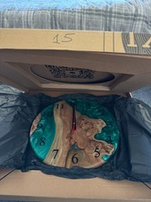 Handmade 35cm Elm & Emerald Pearl Resin Wall Clock – Arabic Numbers £99