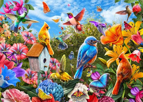 Birds and flowers - birds, jigsaw