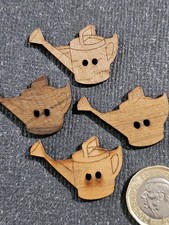 Novely Wooden Buttons Watering Can Shaped Mismatched Colour