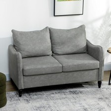HOMCOM Two-Seater Sofa, Modern Small Sofa with Solid Wood Legs, Grey