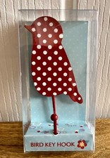 Shabby Chic Red Metal White Spotty Dot Bird Key Hook Hanger - New In Box
