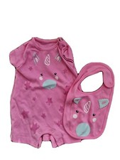 Mothercare BABY GIRL, UNICORN ROMPER AND BIB SET - pink Newborn Up to 1mth/10lbs