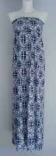 Bandeau Maxi Dress 8 Patterned Blue White 