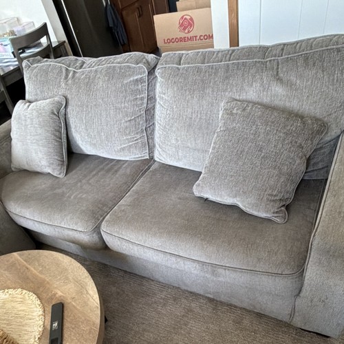 Gray solid fabric sofa with - gray,