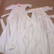 2 Very Similar Vintage Christening Gowns Lace Panels gathered With Sashes