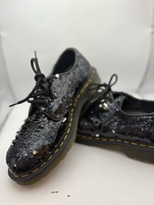 Dr Martens 1461 Black Silver Reversible Size Uk5  Sequin Disco Shoes  24597