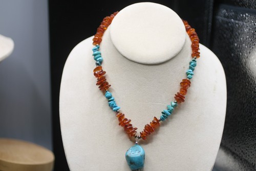 Vintage turquoise amber nugget - turquoise,