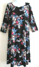 QVC Coco Bianco Floral print Trapeze Jersey Dress - Black multi -Med-14