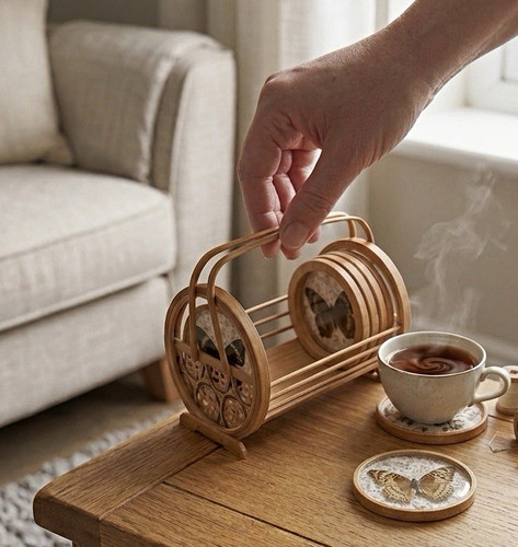 Round wooden pressed butterfly - wooden,