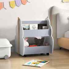 Double-sided Bookcase Toy Storage Shelf Book Rack Kids Wooden Bookshelf Toddler