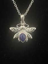 lapis lazuli Dragonfly Pendant Sterling Silver With 20 Inch Stainless Steel Chai