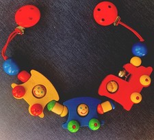 Charming Train themed WOODEN CLIP-ON pram toy for baby/toddler Traditional