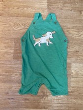 M&S Boys Shortie Dungarees - 100% Cotton. Age 2-3. Mint Colour. Cute Dog Design