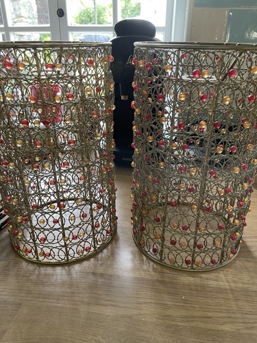 Pair vintage wirework beaded - vintage,