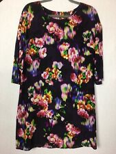 East Dress 100% Silk Shift Purple Multicoloured Blurred Floral Half Sleeve 10